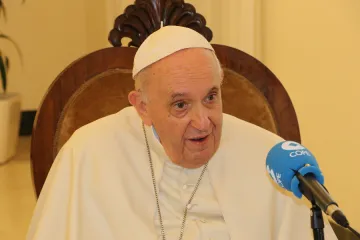 Pope Francis is interviewed by Carlos Herrera, a journalist at the Spanish radio station COPE
