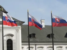 The Slovakian flag flies at the Presidential Palace in the capital, Bratislava.