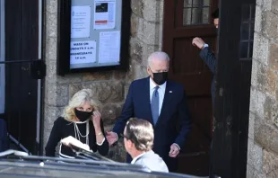 US President Joe Biden and First Lady Jill Biden leave Mass in St Ives, Cornwall during the G7 summit on June 13, 2021. Daniel Leal-Olivas/AFP via Getty Images.