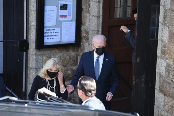 US President Joe Biden and First Lady Jill Biden leave Mass in St Ives, Cornwall during the G7 summit on June 13, 2021.