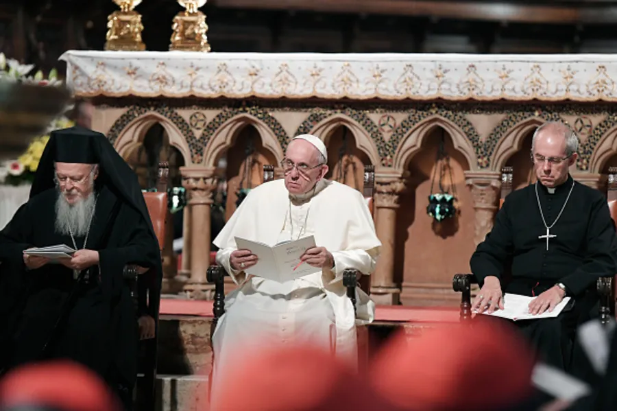Pope Francis, Archbishop Justin Welby, and Patriarch Bartholomew I at the Basilica of St. Francis of Assisi, Italy, Sept. 20, 2016.?w=200&h=150