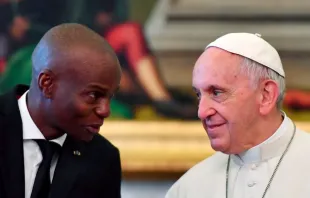 Pope Francis listens to Haitian President Jovenel Moïse during a private audience on Jan. 26, 2018 at the Vatican. Alberto Pizzoli/AFP via Getty Images.
