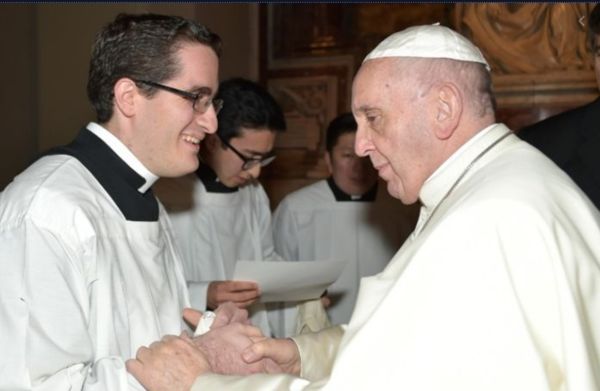 Anthony J. Gorgia, a former seminarian who filed a lawsuit in February 2021 against administrators of the North American College major seminary in Rome for wrongful dismissal, is shown in a photo taken in 2017 when he served at Pope Francis' Christmas Eve Mass. / Vatican Media