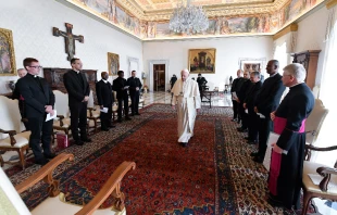 Pope Francis meets members of the Belgian Pontifical College in Rome March 18, 2021 Vatican Media