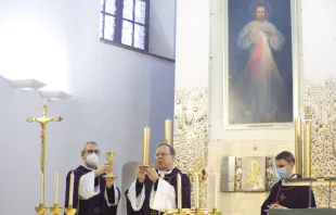 Archbishop Gintaras Grušas celebrates Mass at the Sanctuary of the Divine Mercy in Vilnius, Lithuania. Archdiocese of Vilnius.