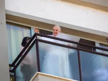 Pope Francis delivers the Angelus address from Gemelli hospital on July 11, 2011.
