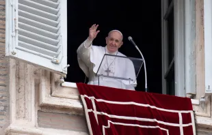 Pope Francis waves from the window of the Apostolic Palace on Feb. 7, 2021. Vatican Media/CNA.