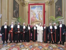 Pope Francis meets members of the Tribunal of Vatican City State in the Apostolic Palace’s Hall of Blessings March 27, 2021