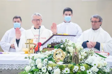 Relics of St. Faustina and Blessed Michał Sopoćko at Divine Mercy Sunday Mass in Sisak, Croatia.