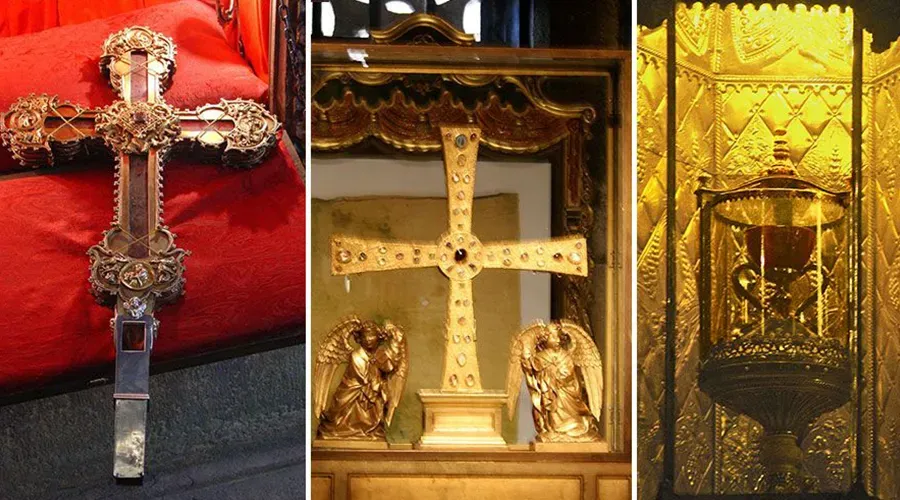 From left: Relic of the Lignum Crucis, Holy Shroud, and Holy Chalice.?w=200&h=150