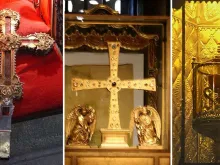 From left: Relic of the Lignum Crucis, Holy Shroud, and Holy Chalice.