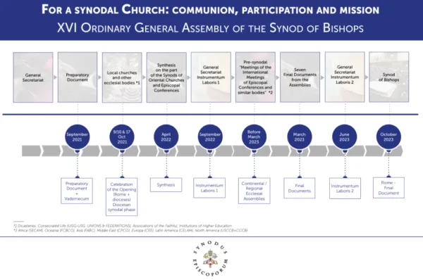 An infographic showing the timeline for the synod on synodality. Vatican Media.