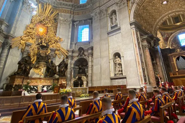 Swiss Guards attend Mass at St. Peter's Basilica on May 6, 2021. / Colm Flynn/EWTN News