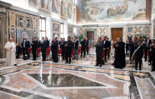 Pope Francis meets with members of the Pius XI regional pontifical seminary in Ancona, Italy, June 10, 2021. Vatican Media.