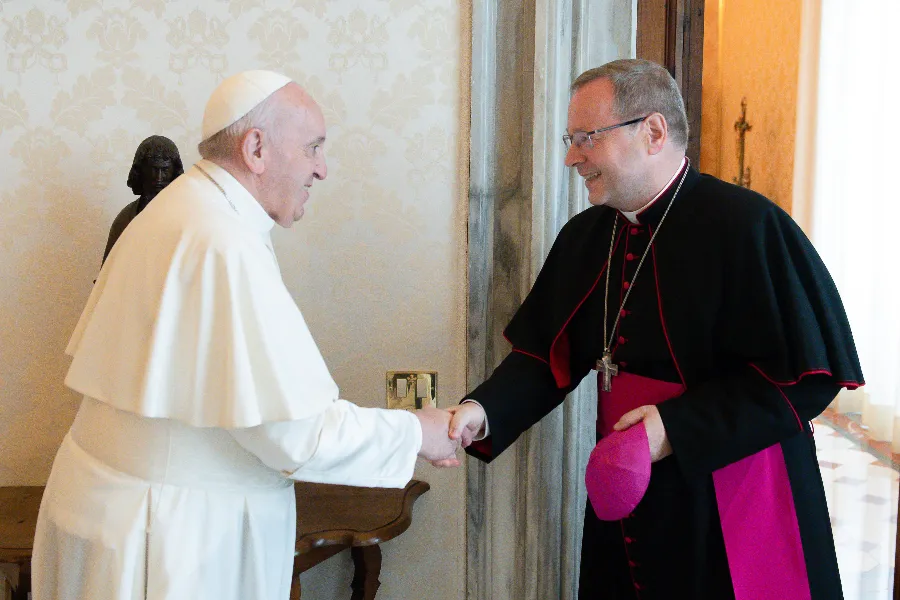 Bishop Georg Bätzing, chairman of the German bishops’ conference, meets with Pope Francis at the Vatican, June 24, 2021.?w=200&h=150