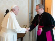 Bishop Georg Bätzing, chairman of the German bishops’ conference, meets with Pope Francis at the Vatican, June 24, 2021.