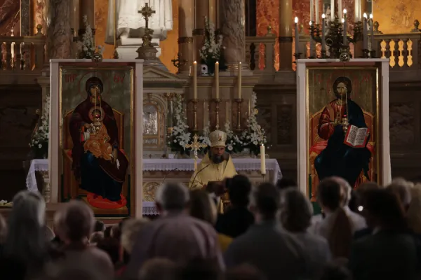 A Byzantine Divine Liturgy is celebrated at St. Stephen’s Basilica, Budapest, Hungary, on Sept. 8, 2021. Daniel Ibáñez/CNA.