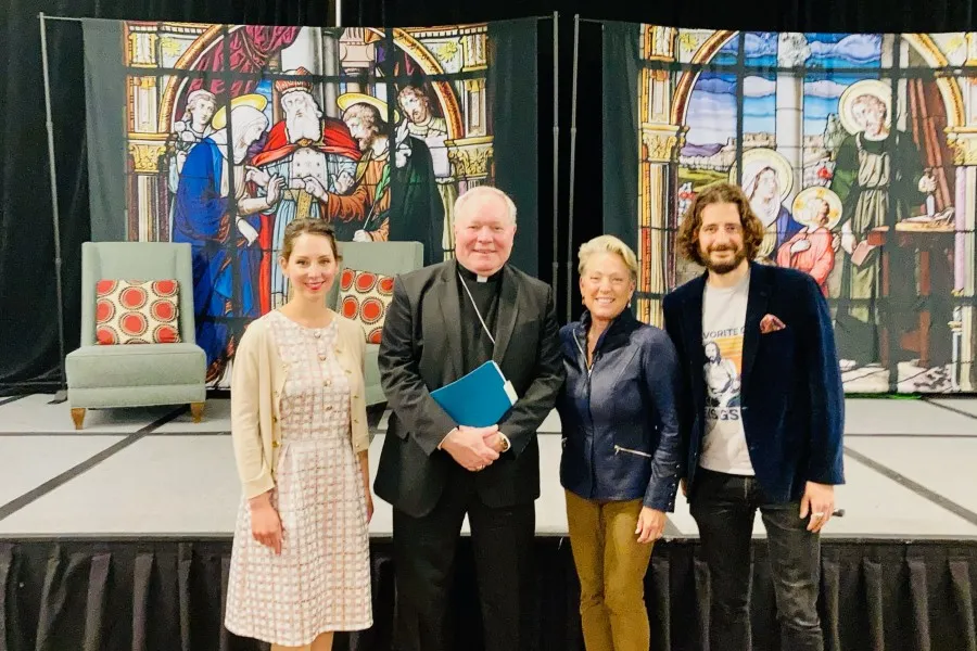 From left to right: Jennifer Baugh, executive director of Young Catholic Professionals; Bishop Edward Burns of Dallas; Dina Dwyer-Owens, former CEO & chairwoman of Neighborly; Jonathan Roumie, actor on 'The Chosen' online series.?w=200&h=150