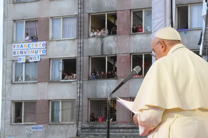 Pope Francis in the Lunik IX Roma district in Košice, Slovakia, on Sept. 14, 2021.