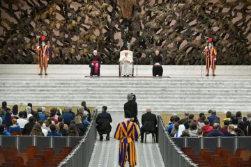 Pope Francis holds a general audience at the Paul VI Audience Hall at the Vatican, Oct 28, 2020.