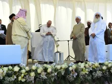 Pope Francis participates in an interreligious meeting at the site of Ur, outside Nasiriyah, Iraq, March 6, 2021.