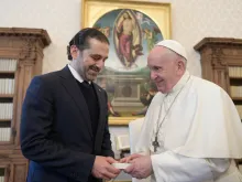 Saad Hariri, Prime Minister-designate of Lebanon, meets with Pope Francis at the Vatican, April 22, 2021.