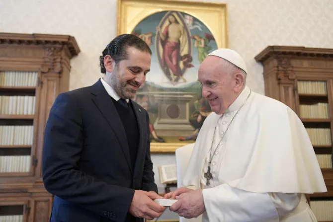 Saad Hariri, Prime Minister-designate of Lebanon, meets with Pope Francis at the Vatican, April 22, 2021.