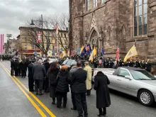 The funeral of Passaic County Sheriff Richard Berdnik on Jan. 31, 2024, outside the Cathedral of St. John the Baptist in the Diocese of Paterson, New Jersey.