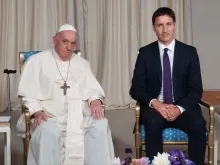 Pope Francis meets with Prime Minister Justin Trudeau in Québec, Canada, on July 27, 2022.