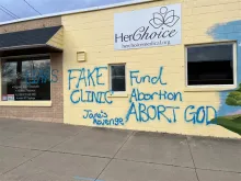 The Bowling Green Pregnancy Center in Bowling Green, Ohio, was vandalized in a “Jane’s Revenge” graffiti attack on April 15, 2023.