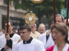 A few hundred Catholics marched through the streets of Washington, D.C., to publicly pray and adore the body of Christ during a eucharistic procession on Saturday, May 20, 2023.