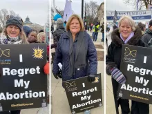 Three women at the 2022 March for Life who have struggled to cope with their decisions to have abortions shared their experiences with CNA. They are (left to right): Shelley, who declined to provide her full name; Jody Duffy, and Leslie Blackwell.