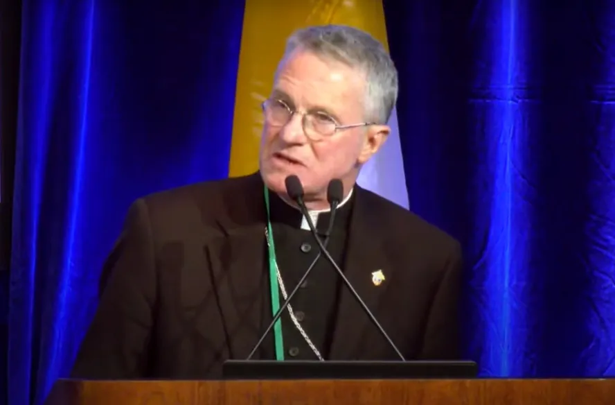 Archbishop Timothy Broglio, president of the U.S. Conference of Catholic Bishops, speaks at the USCCB fall plenary assembly Nov. 14, 2023.?w=200&h=150