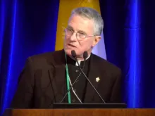 Archbishop Timothy Broglio, president of the U.S. Conference of Catholic Bishops, speaks at the USCCB fall plenary assembly Nov. 14, 2023.