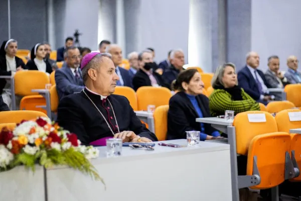 Archbishop Nathanael Nizar Wadih Semaan of the Syrian Catholic Church of the Antiochian Tradition listens to speakers marking the launch of ACI MENA, an Arabic-language news agency, on March 25, 2022 in Erbil, Iraq. Courtesy of ACI MENA