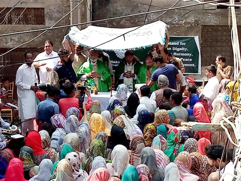 Just four days after a mob of Islamist extremists burned down a Christian community in the Pakistani city of Jaranwala, more than 700 Catholics gathered to celebrate Mass outside the decimated St. Paul Catholic Church on Aug. 20, 2023.?w=200&h=150