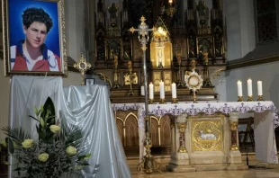 The reliquary of Carlo Acutis in Ełk, Poland Ełk Cathedral