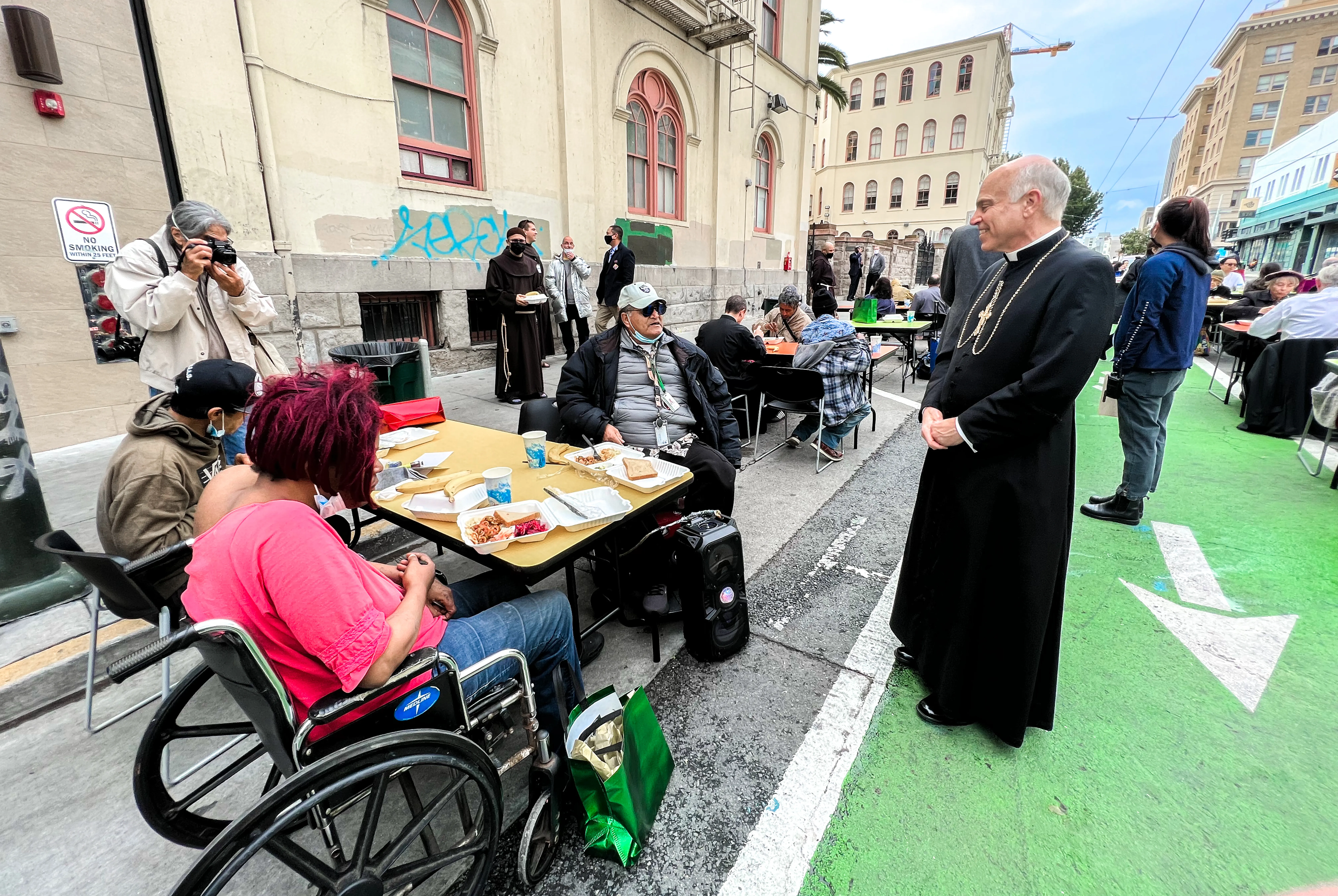 Archbishop Salvatore Cordileone meets with people experiencing homelessness at St. Anthony’s Dining Hall in San Francisco's Tenderloin neighborhood on Nov. 6, 2021.?w=200&h=150