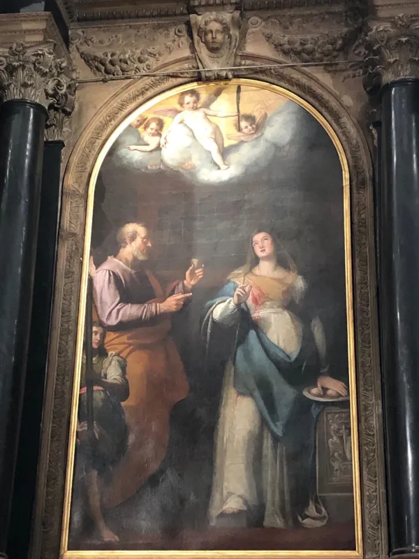 This painting of St. Peter visiting St. Agatha was created by Federico Zuccari between 1597 and 1599 for the altar of Sant’Agata in the Milan Cathedral. It was directly commissioned by Milan native Federico Borromeo, a cousin of St. Charles Borromeo. Photo by Rachel Thomas