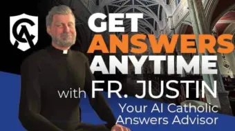 Billboard for AI priest Father Justin on social media.