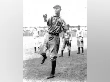 This photo of Father Allan Travers was featured in the local newspaper after his pitching "performance" for the Detroit Tigers against the Philadelphia A's on May 18, 1912. The photo featured the caption "strikebreaker," which worried Travers' mother, since there was a street trolley strike in Philadelphia earlier in the month, and she didn't want her son caught in the confusion.