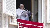 Pope Francis delivers the Angelus address at St. Peter's Square, Aug. 15, 2022.