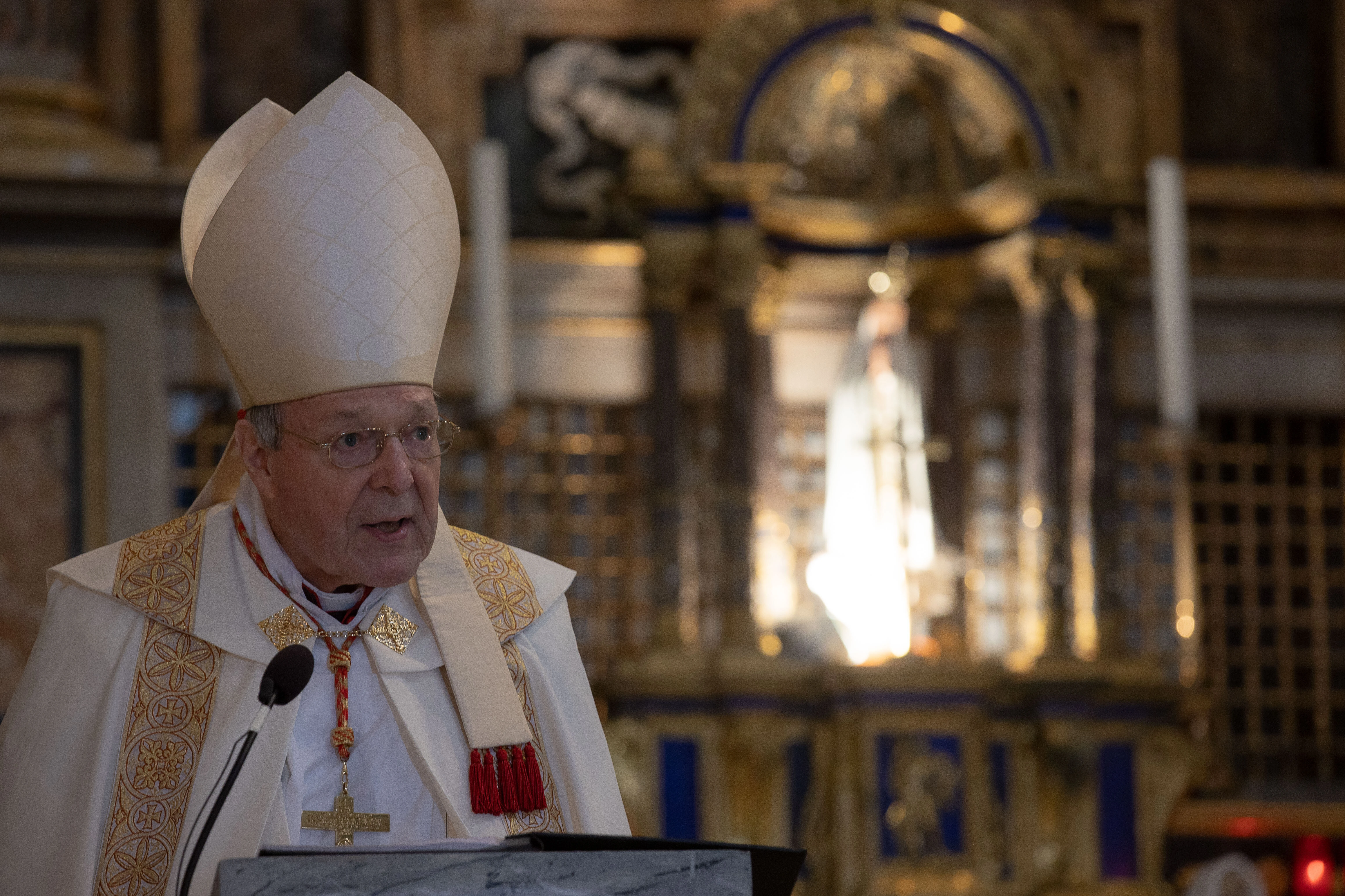 Cardinal George Pell leads Eucharistic adoration and a Eucharistic procession at the Pontifical University of St. Thomas Aquinas (the Angelicum) in Rome on May 18, 2021.?w=200&h=150