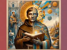 An illustration of the topic of Thomas Aquinas and AI created by DALL-E, a text-to-image model native to ChatGPT.