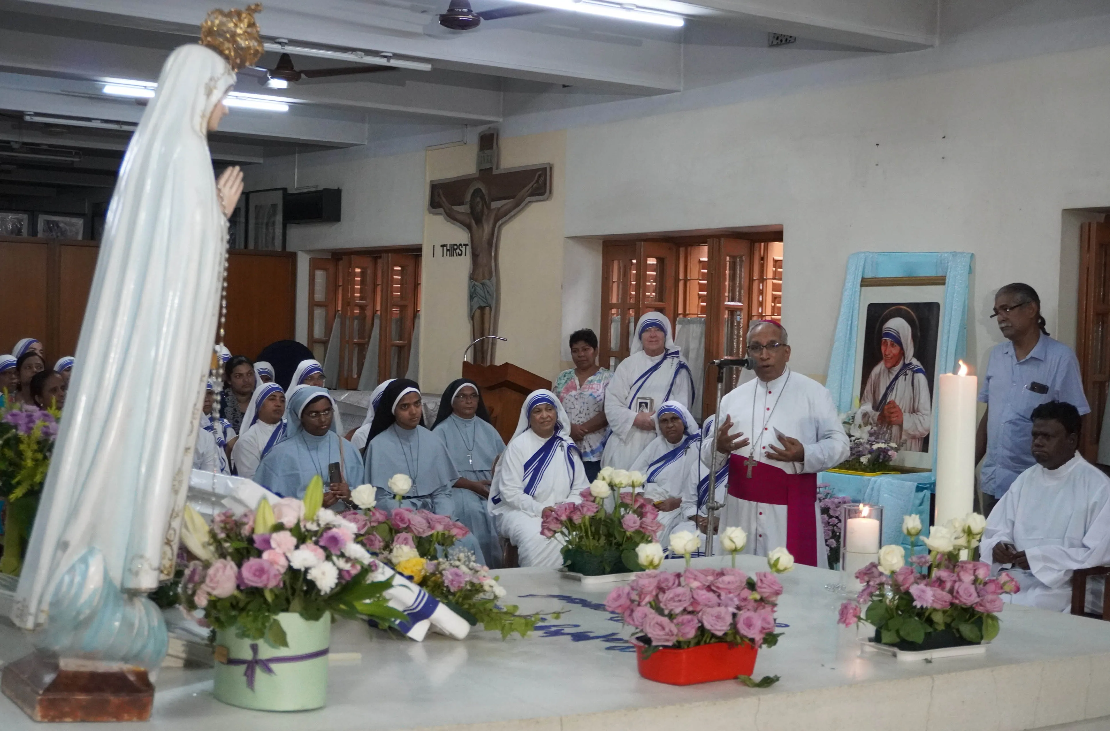Kolkata Archbishop Thomas D’Souza gives a message at the tomb of St. Teresa of Kolkata in the Missionaries of Charity motherhouse in Kolkata, India, after a Mass on her feast day, Sept. 5, 2023.?w=200&h=150