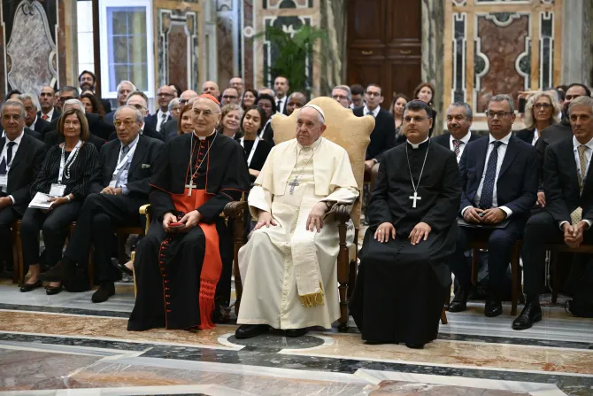 Pope Francis meets with members of the AVSI Foundation for the 'Open Hospitals' Project in Syria at the Vatican's Clementine Hall, Sept. 3, 2022.