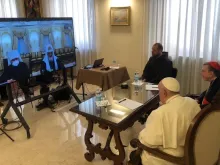 Pope Francis takes part in a video call with Patriarch Kirill, March 16, 2022.