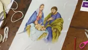 Fabric “balconera” with the image of the Holy Family