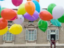Children participating in a Catholic Action initiative helped to release colorful balloons at the end of the Angelus on Jan. 30, 2022.