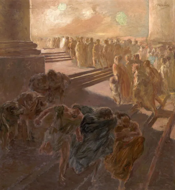 Driving the Merchants Out of the Temple, by Gaetano Previati. Public Domain